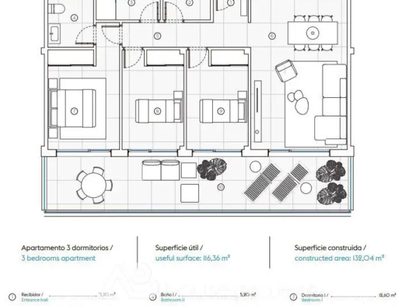 plano piso en venta en el complejo Atlantic Homes en el Madroñal de Costa Adeje